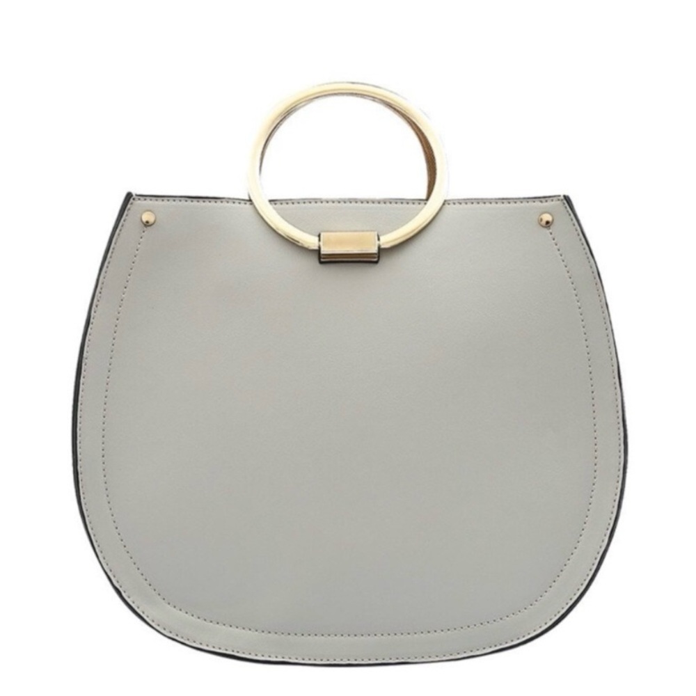 Melie Bianco Cameron Handbag Grey Vegan Leather Gold Handles Minimalist Modern